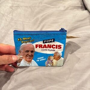 Blue Q pope Francis coin change purse bag NWT
